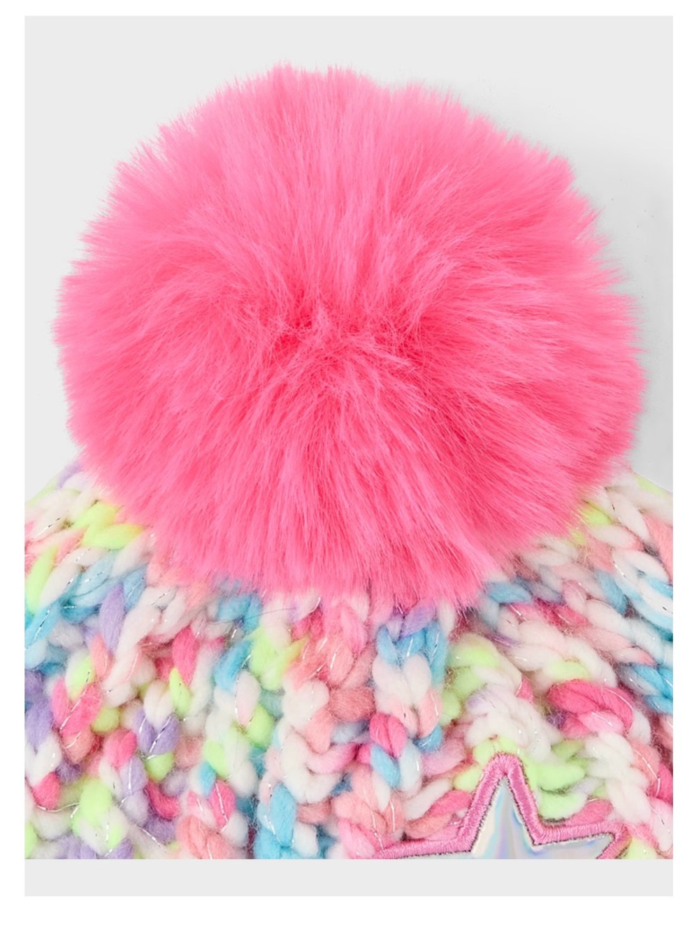 NWT:Kids Winter Rainbow Embroidered Icon Knit BeanieHat with Pink Pom Pom. Sz: 8 - Picture 5 of 5